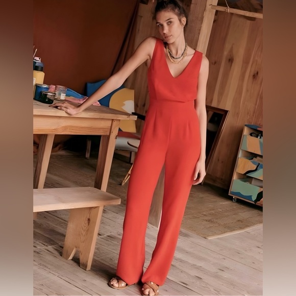 Sezane Pants - Sezane Vanille Sleeveless V-Neck Jumpsuit | Red Coral | Size 36 | US 4
